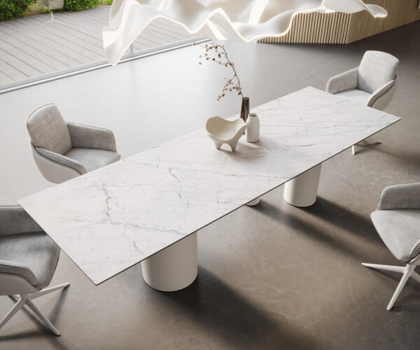 Hranatý jedálenský stôl 300x100 Keramický Laminam®Statuarietto biely Troa Kov biely - Image 2