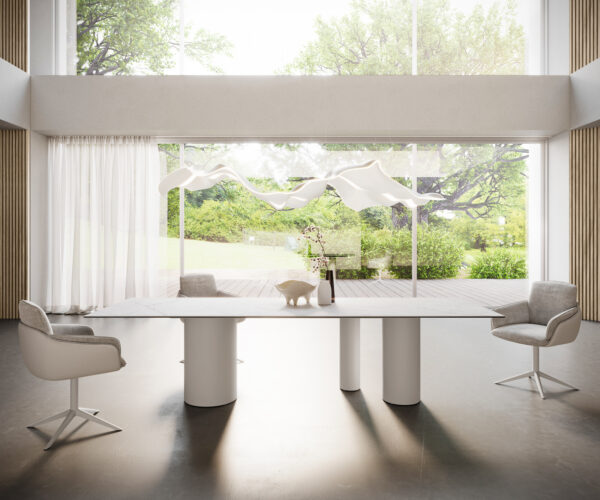 Hranatý jedálenský stôl 300x100 Keramický Laminam®Statuarietto biely Troa Kov biely - Image 4