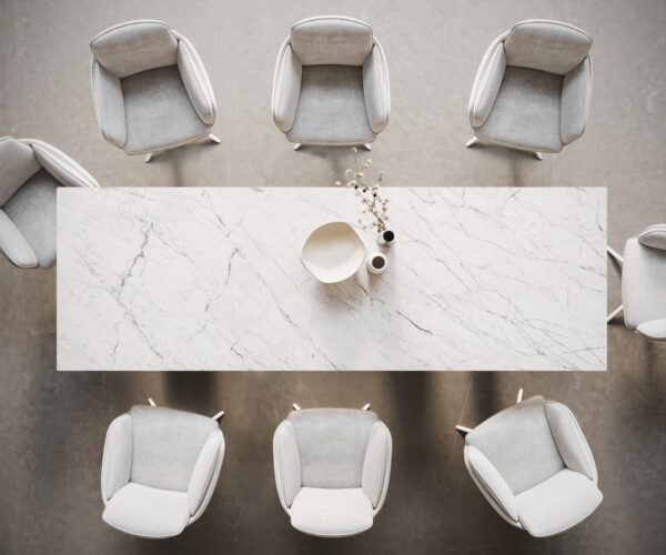 Hranatý jedálenský stôl 300x100 Keramický Laminam®Statuarietto biely Troa Kov biely - Image 6