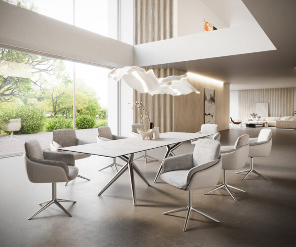 Hranatý jedálenský stôl 300x100 keramický Laminam®Statuarietto biely Estelar okrúhly nerezový - Image 7