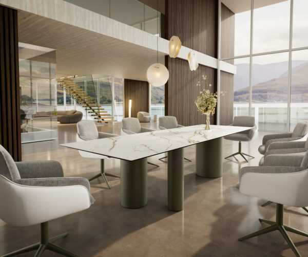Jedálenský stôl Edge 300x100 keramický Calacatta Luxe bielo-zlato-šedý Troa metalický efekt povrchová úprava titán - Image 6