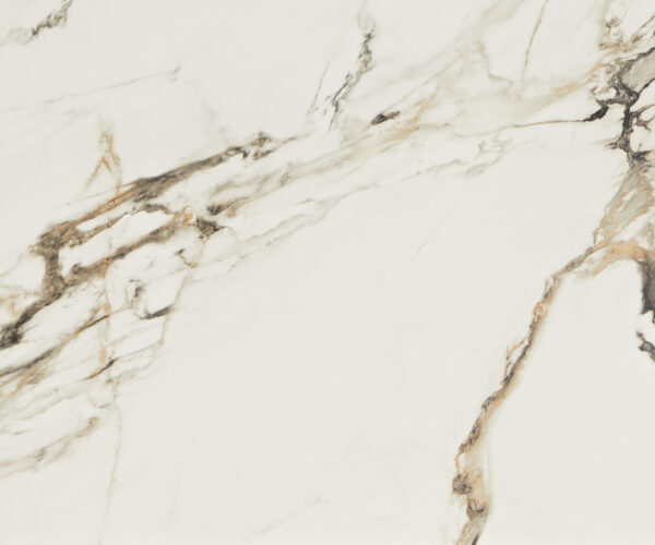 Jedálenský stôl Edge 300x100 keramický Calacatta Luxe bielo-zlatý Estelar okrúhly kovový efekt povrchová úprava titán - Image 3