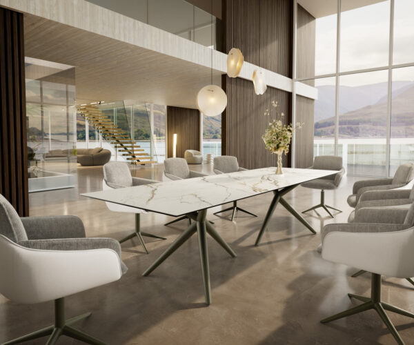 Jedálenský stôl Edge 300x100 keramický Calacatta Luxe bielo-zlatý Estelar okrúhly kovový efekt povrchová úprava titán - Image 6