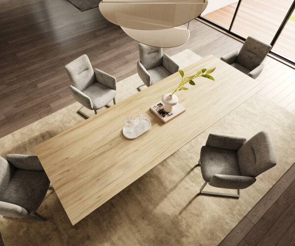 Jedálenský stôl Edge 300x100 keramický Laminam® Sabbia dub farebný Troa kovový efekt povrch titánový - Image 4