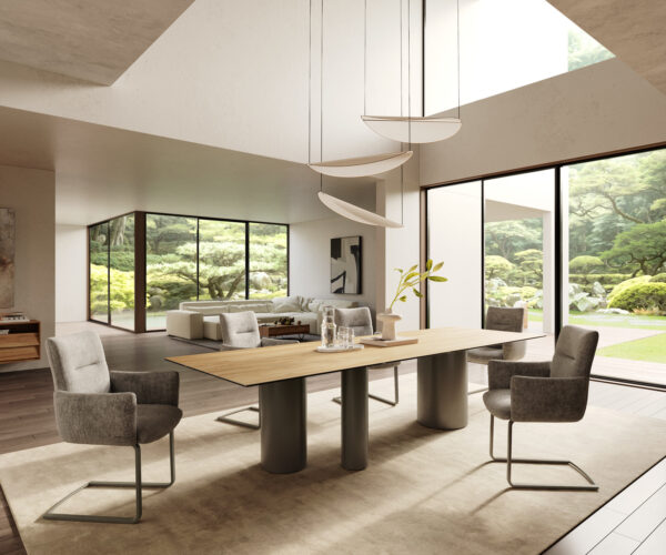 Jedálenský stôl Edge 300x100 keramický Laminam® Sabbia dub farebný Troa kovový efekt povrch titánový - Image 6