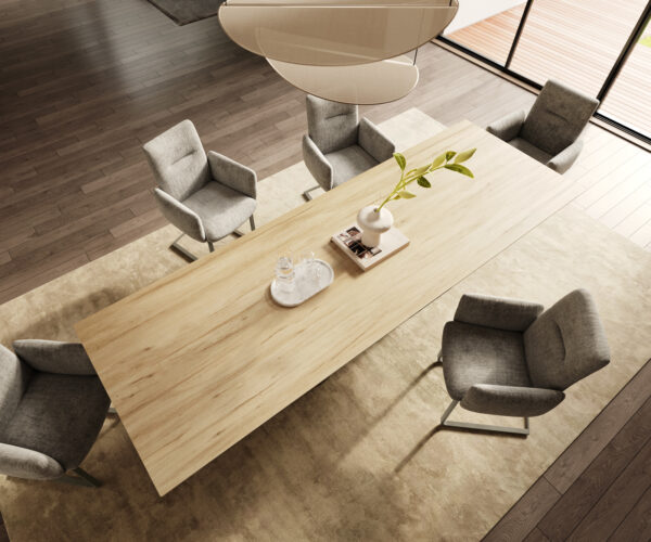 Jedálenský stôl Edge 300x100 keramický Laminam® Sabbia vo farbe dubu Pillar kovový efekt povrch titánová farba - Image 4