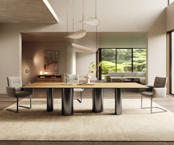 Jedálenský stôl Edge 300x100 keramika Laminam® sabbia dubová farba podstava nerezová oceľ grafitová - Image 2