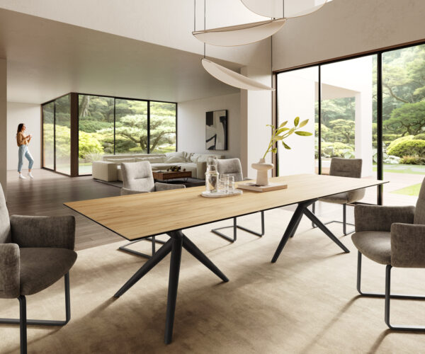 Jedálenský stôl Edge 300x100 keramický Laminam® Sabbia dub farebný Estelar okrúhly kov čierny - Image 2
