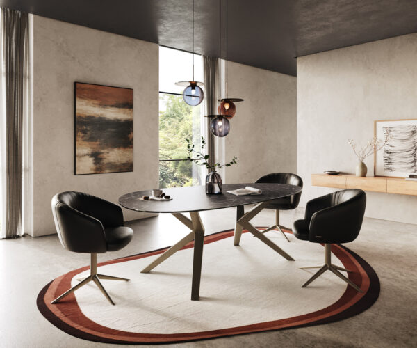 Jedálenský stôl Edge Oval 220x120 keramický Laminam® Nero Greco antracitový Zenthara štvorcový povrch s kovovým efektom titánový - Image 6