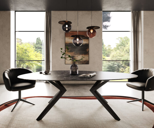 Hranatý oválny jedálenský stôl 220x120 Keramický Laminam® Nero Greco Antracit Zenthara Štvorcový kovový čierny - Image 2