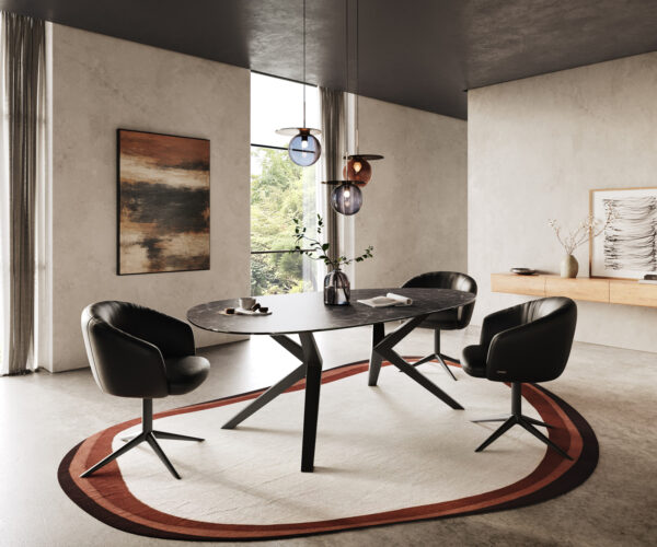 Hranatý oválny jedálenský stôl 220x120 Keramický Laminam® Nero Greco Antracit Zenthara Štvorcový kovový čierny - Image 6