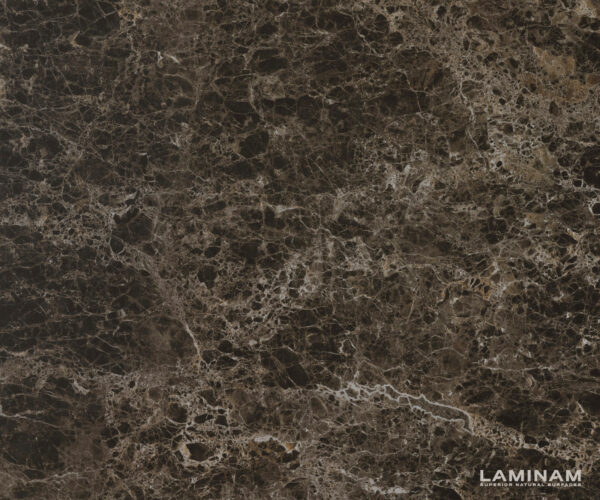 Jedálenský stôl Edge oválny 315x150 keramika Laminam®Emperador Extra Lucidato tmavohnedá kovová podstava nerezová oceľ grafitová - Image 3