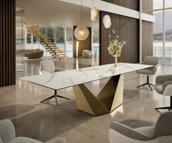 Jedálenský stôl Edge 300x100 keramika Calacatta Luxe bielo-zlato-šedá Prisma metalická zlatá - Image 2