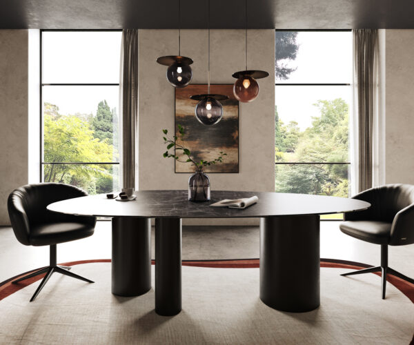 Jedálenský stôl hrana oválna 220x120 keramický Laminam® Nero Greco antracit Troa kov čierna - Image 2