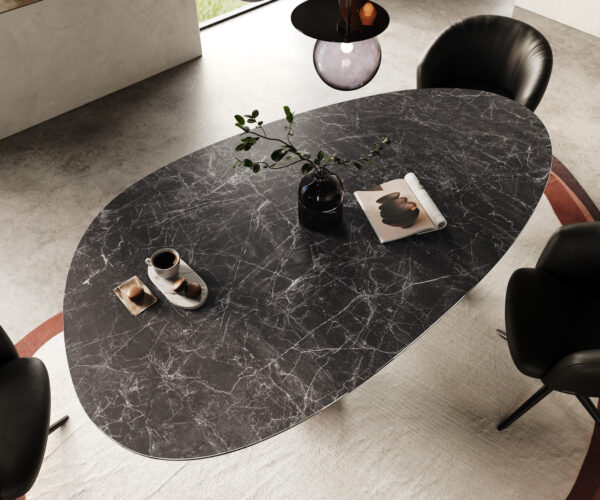 Jedálenský stôl hrana oválna 220x120 keramický Laminam® Nero Greco antracit Troa kov čierna - Image 4