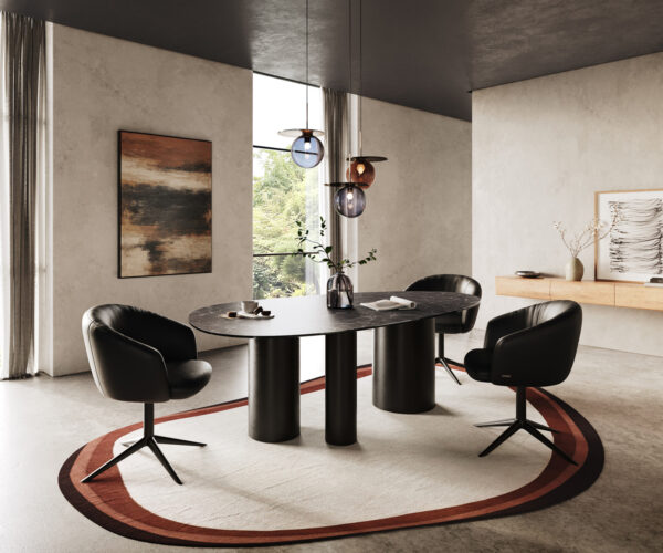 Jedálenský stôl hrana oválna 220x120 keramický Laminam® Nero Greco antracit Troa kov čierna - Image 6