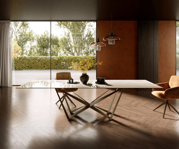 Jedálenský stôl Edge 300x100 keramický Laminam® Onice Oro ?Spider metal effect povrchová úprava titán - Image 2