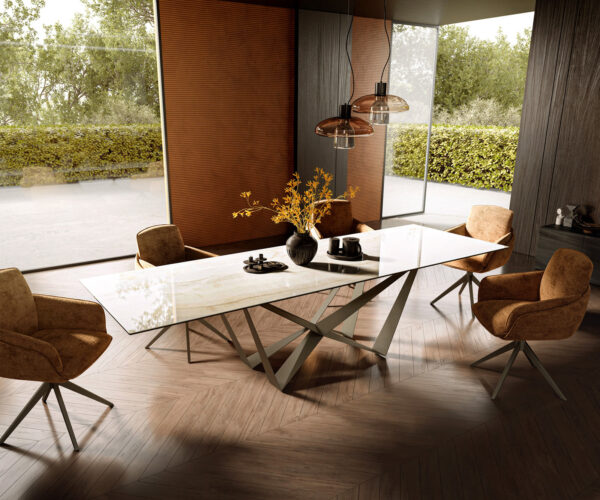 Jedálenský stôl Edge 300x100 keramický Laminam® Onice Oro ?Spider metal effect povrchová úprava titán - Image 7