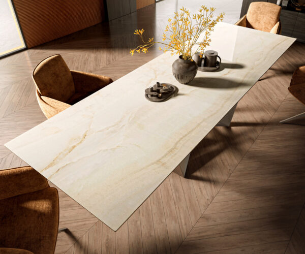 Jedálenský stôl Edge 300x100 keramický Laminam® Onice Oro ?Spider plochý oceľový nerezový - Image 4
