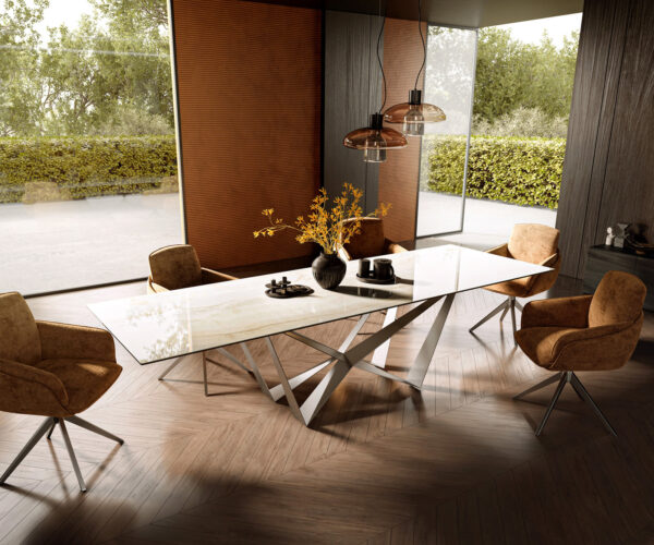 Jedálenský stôl Edge 300x100 keramický Laminam® Onice Oro ?Spider plochý oceľový nerezový - Image 7