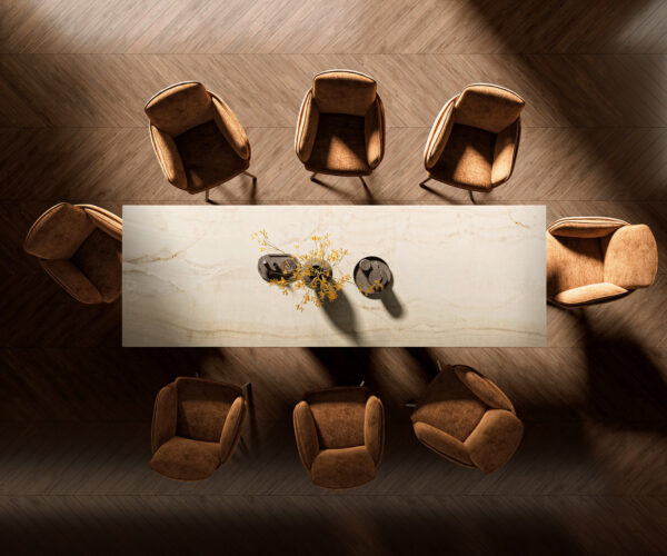 Hrana jedálenského stola 300x100 Keramický Laminam® Onice Oro Origami metalická zlatá - Image 6