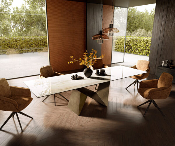 Hrana jedálenského stola 300x100 Keramický Laminam® Onice Oro Origami metalická zlatá - Image 7