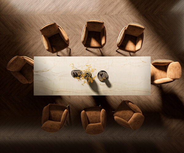 Jedálenský stôl Edge 300x100 keramika Laminam® Onice Oro Parabel metalická zlatá - Image 6