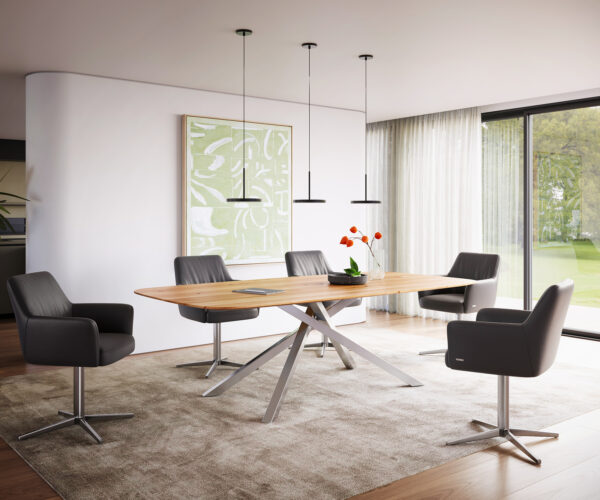 Jedálenský stôl Edge Boot 240x120 prírodný dubový krížový rám obdĺžniková hrana z nerezovej ocele Swiss - Image 5