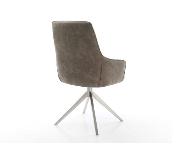 Otočná jedálenská stolička Zelia-Flex s opierkami mikrovlákno taupe vintage krížová podstava široká nerezová oceľ 360° otočná hojdacia funkcia vrecková pružina - Image 5