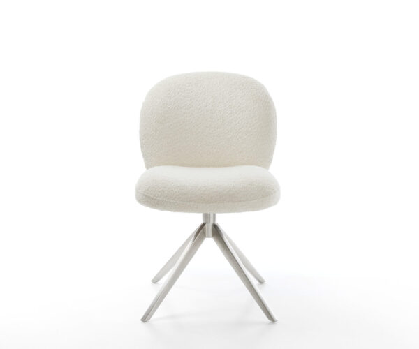 Otočná stolička Nube-Flex Bouclé biela Krížový rám široký Nerezová oceľ 360° otočenie Funkcia otáčania Vreckové pružinové jadro - Image 2