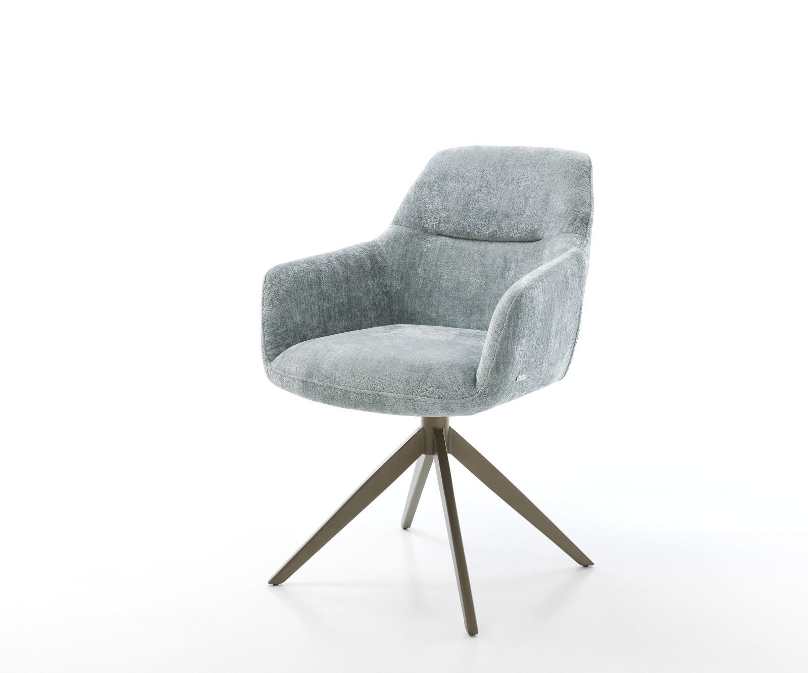 Otočná jedálenská stolička Pejo-Flex šenilka pastelovo modrá krížová podstava široká titánová farba 360° otočná hojdacia funkcia vrecková pružina