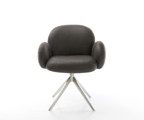 Otočná stolička Nube-Flex s podrúčkami Mikrovlákno antracit vintage Krížový rám široký Nerezová oceľ Funkcia otáčania o 360° Vreckové pružinové jadro - Image 2