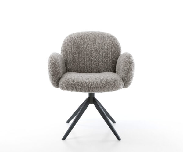 Otočná stolička Nube-Flex s podrúčkami Bouclé striebornosivá Krížový rám široký čierny Otočná o 360° Funkcia hojdania Vreckové pružinové jadro - Image 2