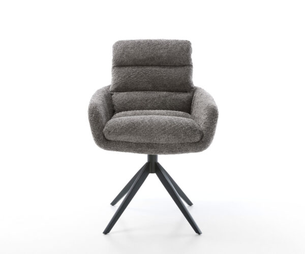 Otočná stolička Abelia-Flex s podrúčkami Bouclé sivá Krížový rám široký čierny Otočná o 360° Funkcia hojdania - Image 2