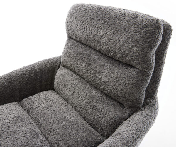 Otočná stolička Abelia-Flex s podrúčkami Bouclé sivá Krížový rám široký čierny Otočná o 360° Funkcia hojdania - Image 4