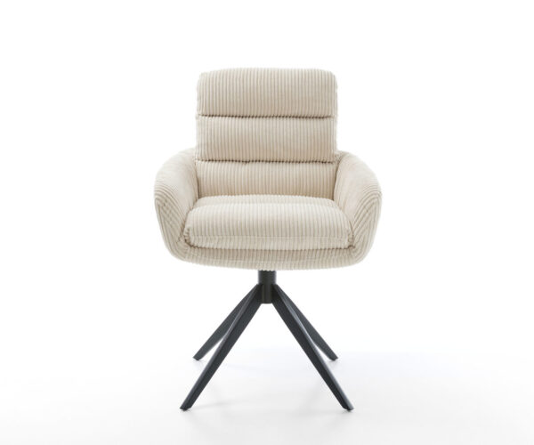 Otočná stolička Abelia-Flex s podrúčkami Cord Beige Cross Frame Wide Black 360° Swivel Rocking Function - Image 2