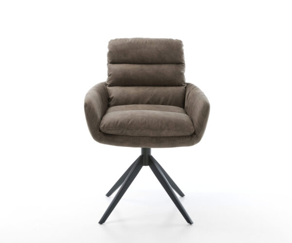 Otočná stolička Abelia-Flex s podrúčkami mikrovlákno taupe vintage krížový rám široký čierny 360° funkcia hojdania - Image 2