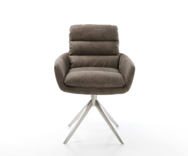 Otočná stolička Abelia-Flex s podrúčkami Mikrovlákno Taupe Vintage Cross Frame Wide Stainless Steel Funkcia hojdania o 360° - Image 2