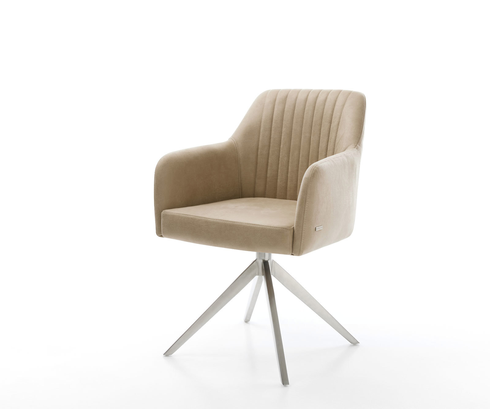 Jedálenská stolička Greg-Flex mikrovlákno béžová vintage krížová podstava široká nerezová oceľ 360° otočná hojdacia funkcia vrecková pružina