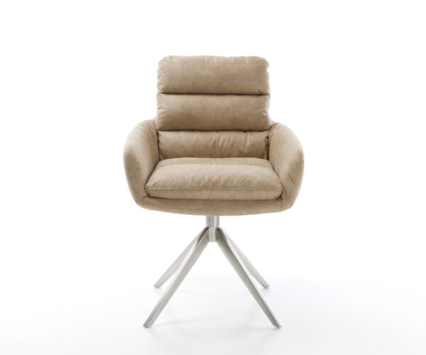 Otočná stolička Abelia-Flex s podrúčkami Mikrovlákno béžová Vintage Cross Frame Wide Stainless Steel Funkcia hojdania o 360° - Image 2