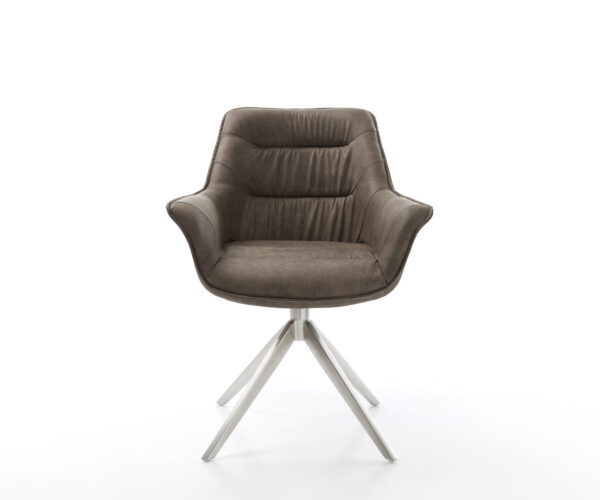 Otočná stolička Kaira-Flex z mikrovlákna sivohnedá vintage krížový rám široký z nehrdzavejúcej ocele funkcia hojdania otočná o 360° - Image 2