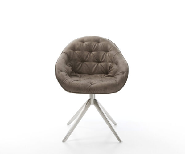 Otočná stolička Gaio-Flex z mikrovlákna taupe vintage krížový rám široký z nehrdzavejúcej ocele funkcia hojdania otočná o 360° - Image 2