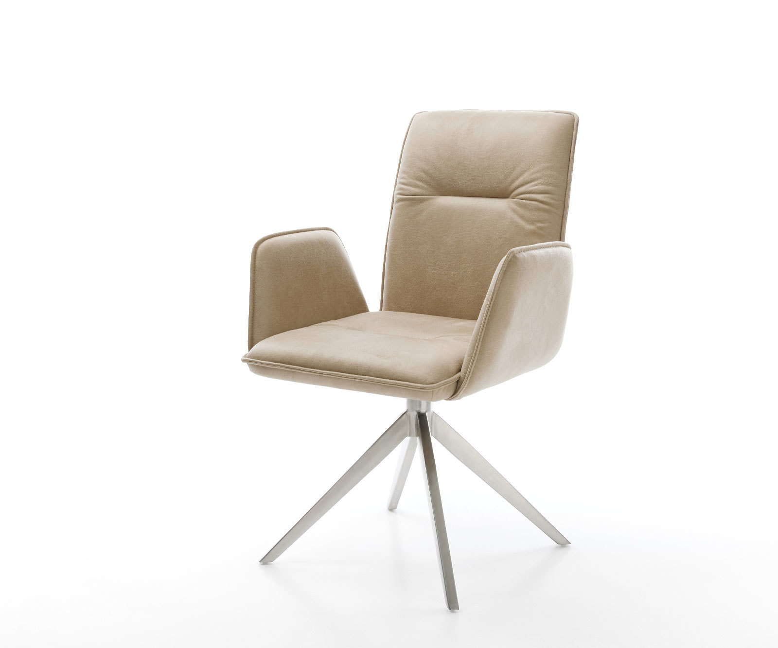 Otočná jedálenská stolička Vinja-Flex mikrovlákno béžová vintage krížová podstava široká nerezová oceľ 360° otočná hojdacia funkcia