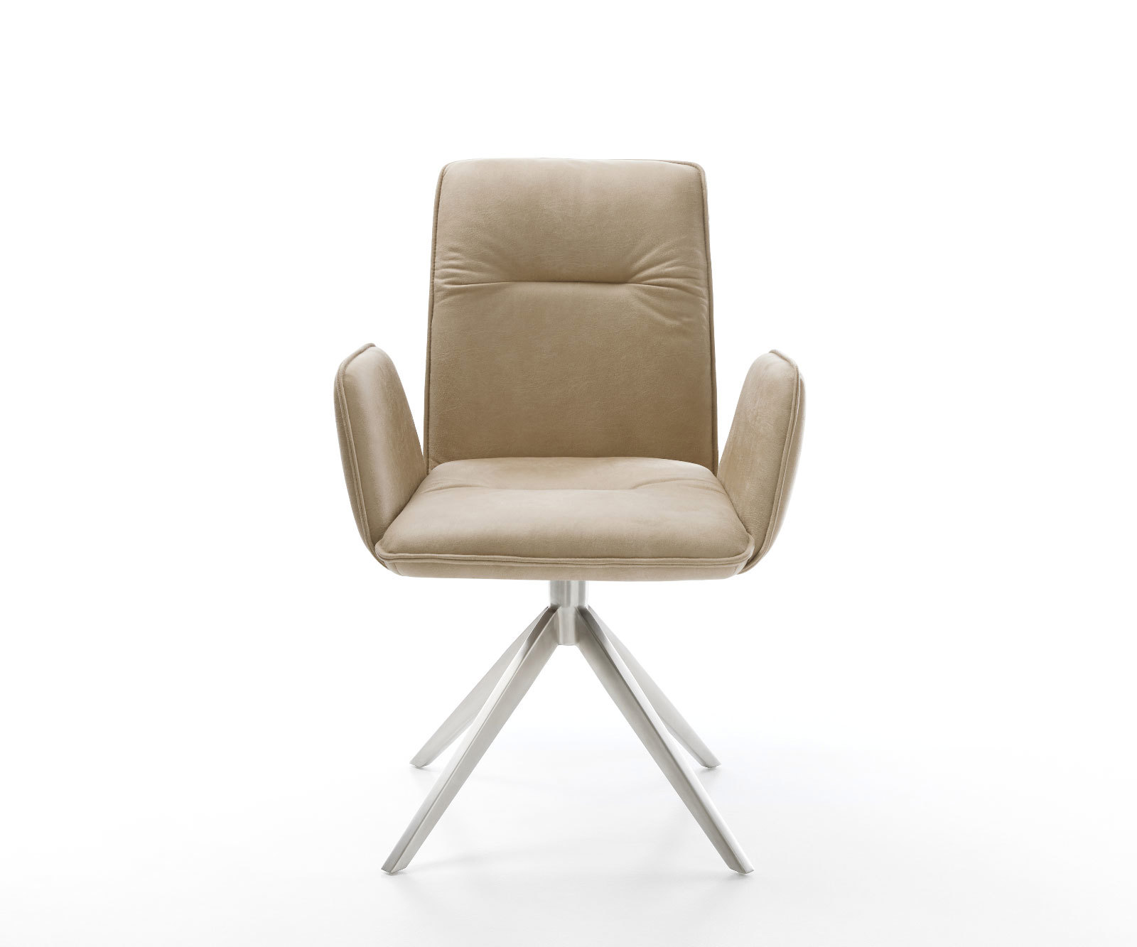 Otočná jedálenská stolička Vinja-Flex mikrovlákno béžová vintage krížová podstava široká nerezová oceľ 360° otočná hojdacia funkcia - Image 2