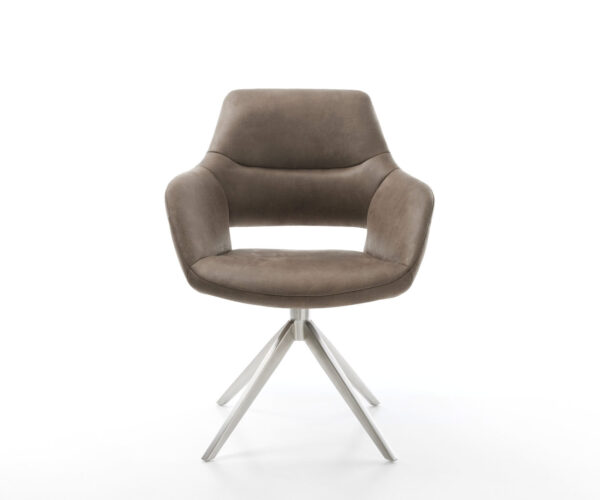 Otočné kreslo Yago-Flex s podrúčkami Mikrovlákno Taupe Vintage Cross Frame Wide Stainless Steel 360° Swivel Rocking Function Pocket Spring Core - Image 2