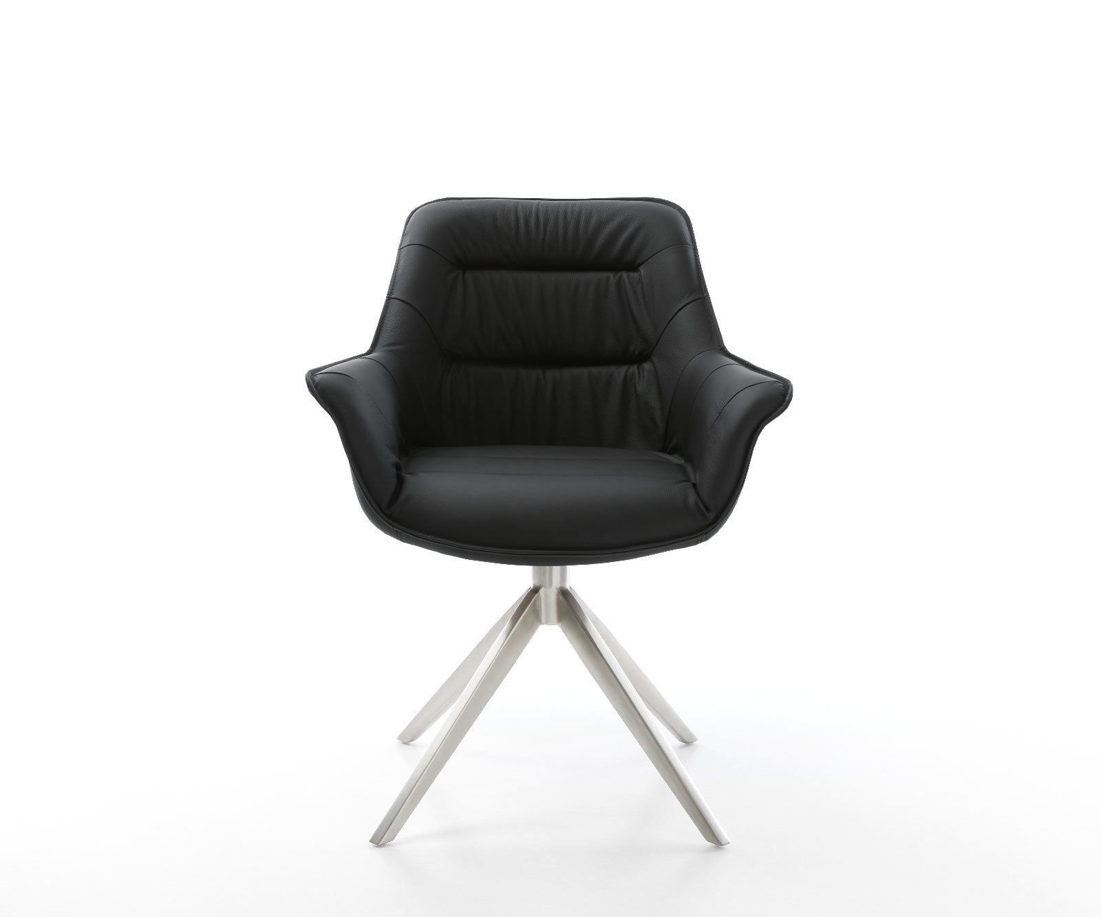 Jedálenská stolička Kaira-Flex pravá koža čierna krížová podstava široká nerezová oceľ 360° otočná hojdacia funkcia - Image 2