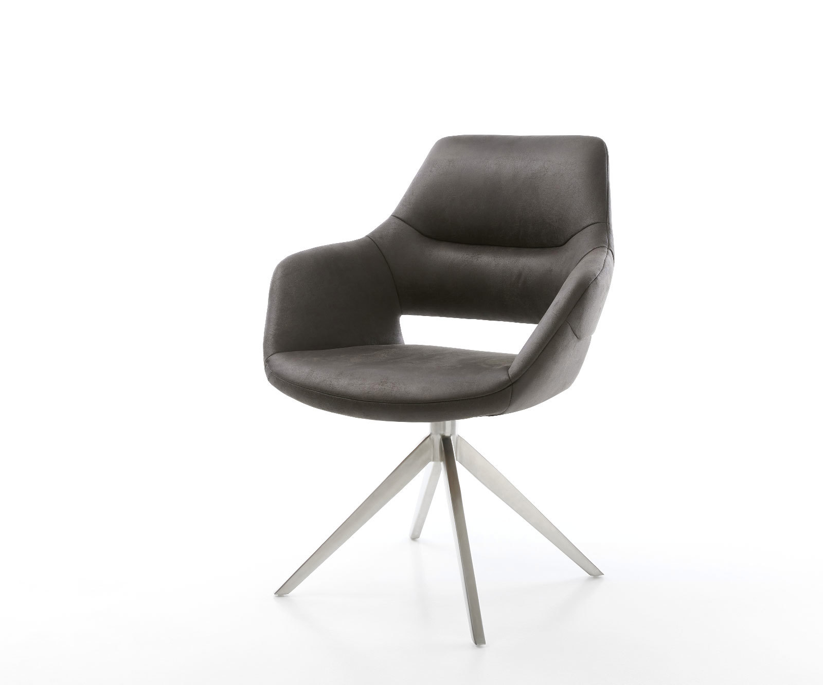 Jedálenská stolička Yago-Flex s opierkami mikrovlákno antracitová vintage krížová podstava široká nerezová oceľ otočná 360° hojdacia funkcia vrecková pružina