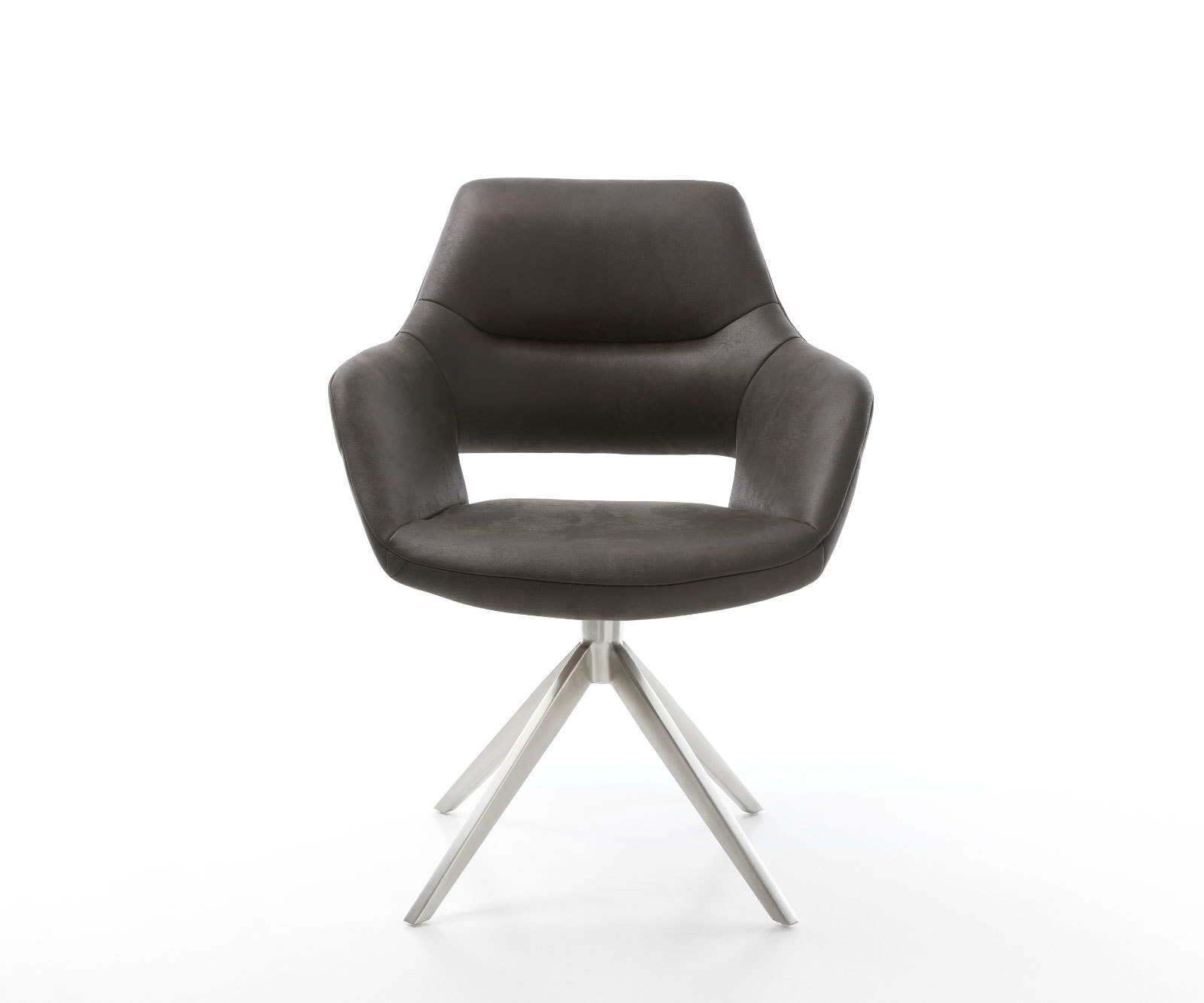 Jedálenská stolička Yago-Flex s opierkami mikrovlákno antracitová vintage krížová podstava široká nerezová oceľ otočná 360° hojdacia funkcia vrecková pružina - Image 2