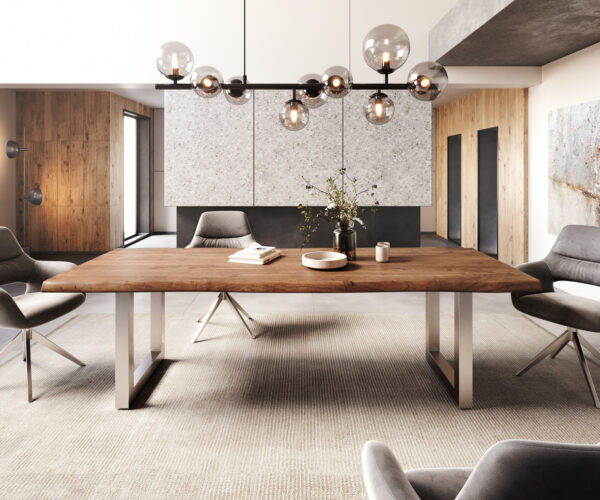 Jedálenský stôl Edge 260x100 XL Akácia hnedá Nerezová široká podnož - Image 2