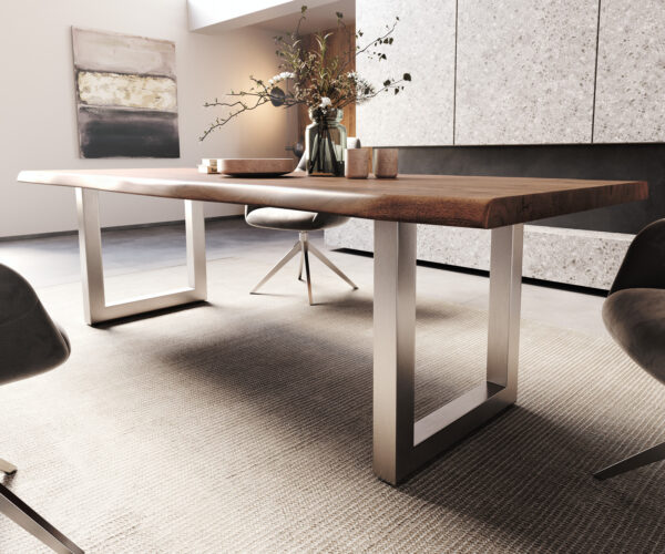 Jedálenský stôl Edge 260x100 XL Akácia hnedá Nerezová široká podnož - Image 5